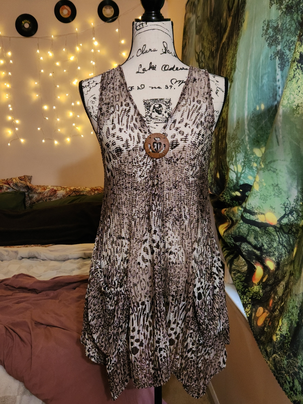 Paradise Open Knit Swim Cover Up Dress Brown Animal Print Earthy